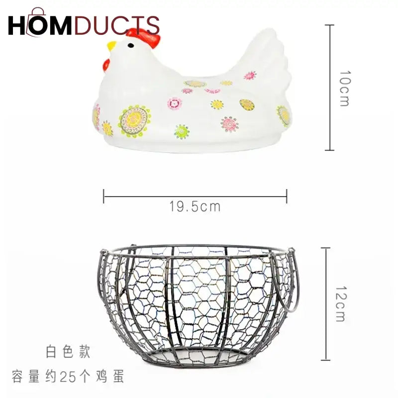 Luxury Ceramic Hen-Shaped Egg Basket with Lid – Premium Kitchen Storage