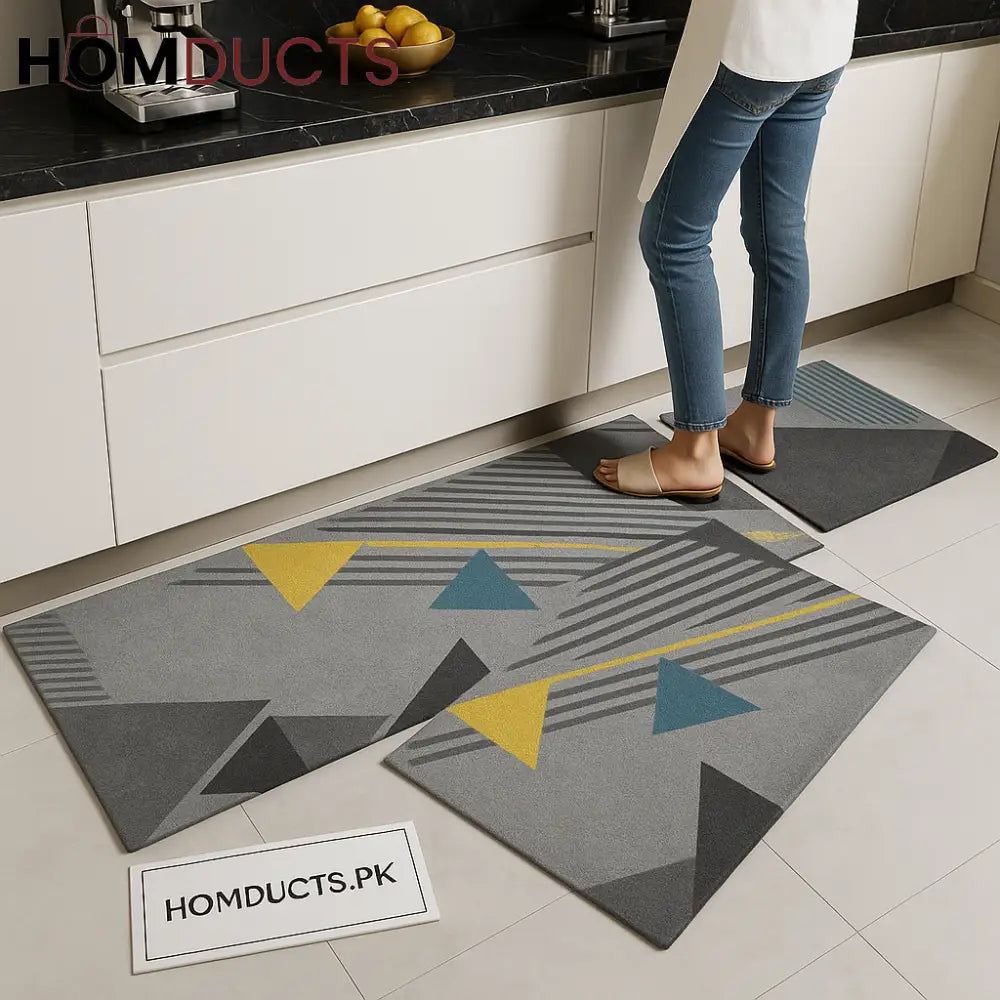 Luxury Geometric Anti-Slip Kitchen Mats – 2-Piece Premium Set
