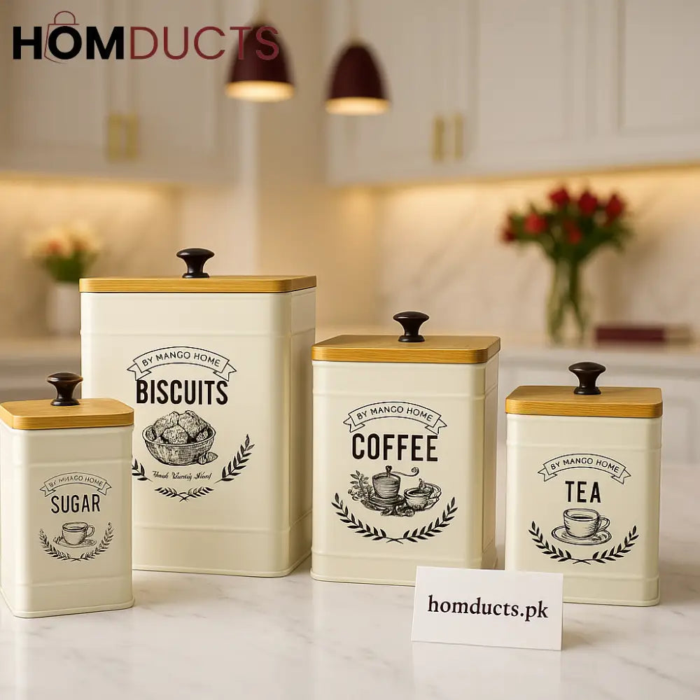 Luxury White Marble Kitchen Canister Set – Sugar, Biscuits, Coffee & Tea Storage with Bamboo Lids