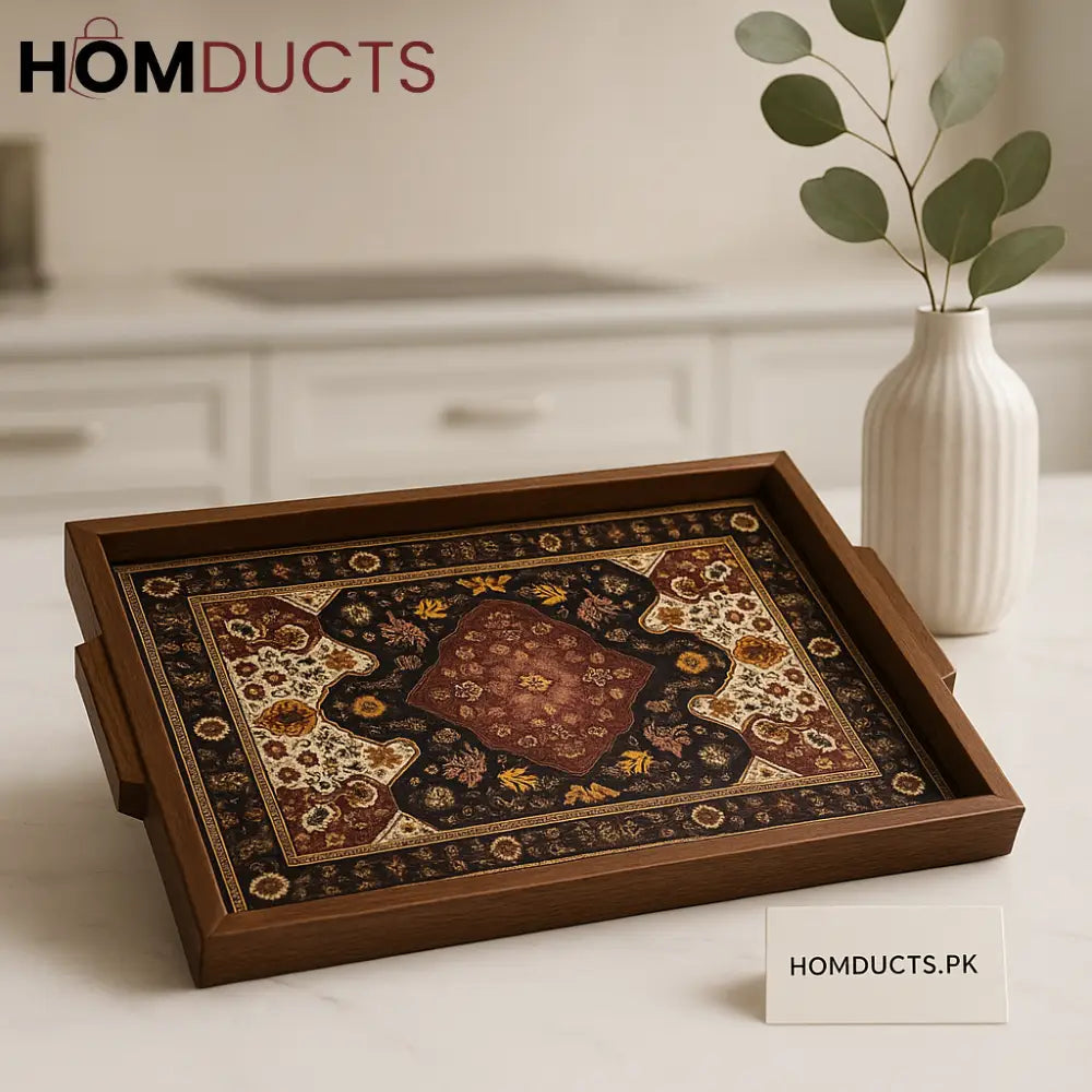 Luxury Wooden Serving Tray with Persian-Inspired Design – Premium Kitchen & Décor Accessory