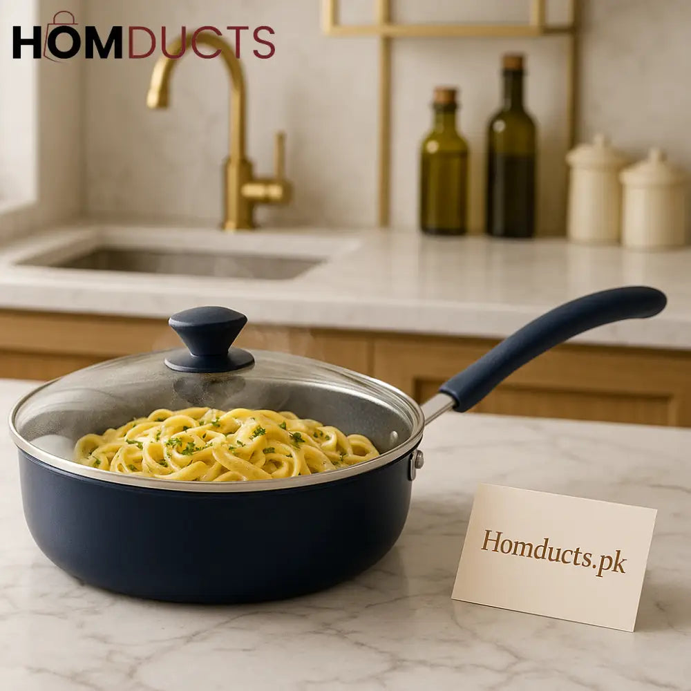 Midnight Luxe Non-Stick Deep Frying Pan with Glass Lid – 1pc