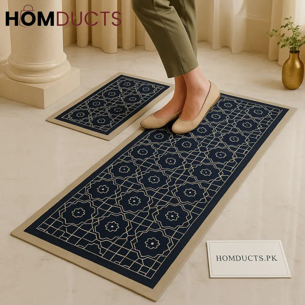 Premium 2-Piece Anti-Slip Kitchen Mat Set – Large & Small, Luxury Geometric Design