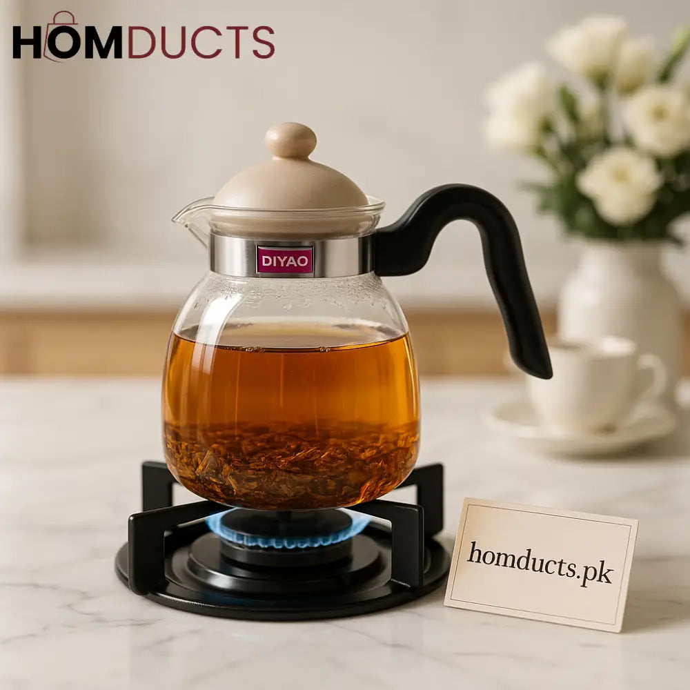 Premium Heat-Resistant Glass Tea Kettle with Wooden Lid & Ergonomic Handle