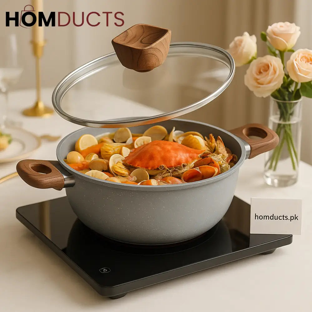 Premium Non-Stick Granite Cooking Pot with Glass Lid – Luxury Cookware for Healthy Cooking