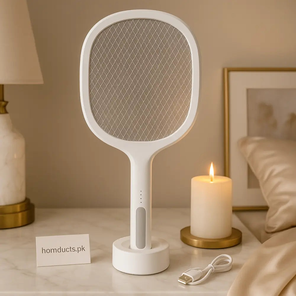 Premium Rechargeable Electric Mosquito Swatter with Charging Base – Dual-Use