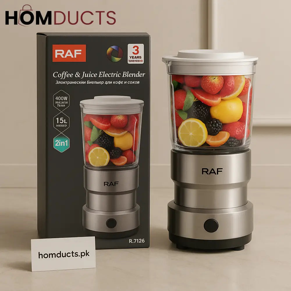 RAF 2-in-1 Coffee & Juice Electric Blender – 300W High-Speed Stainless Steel Grinder & Juicer (1.5L)