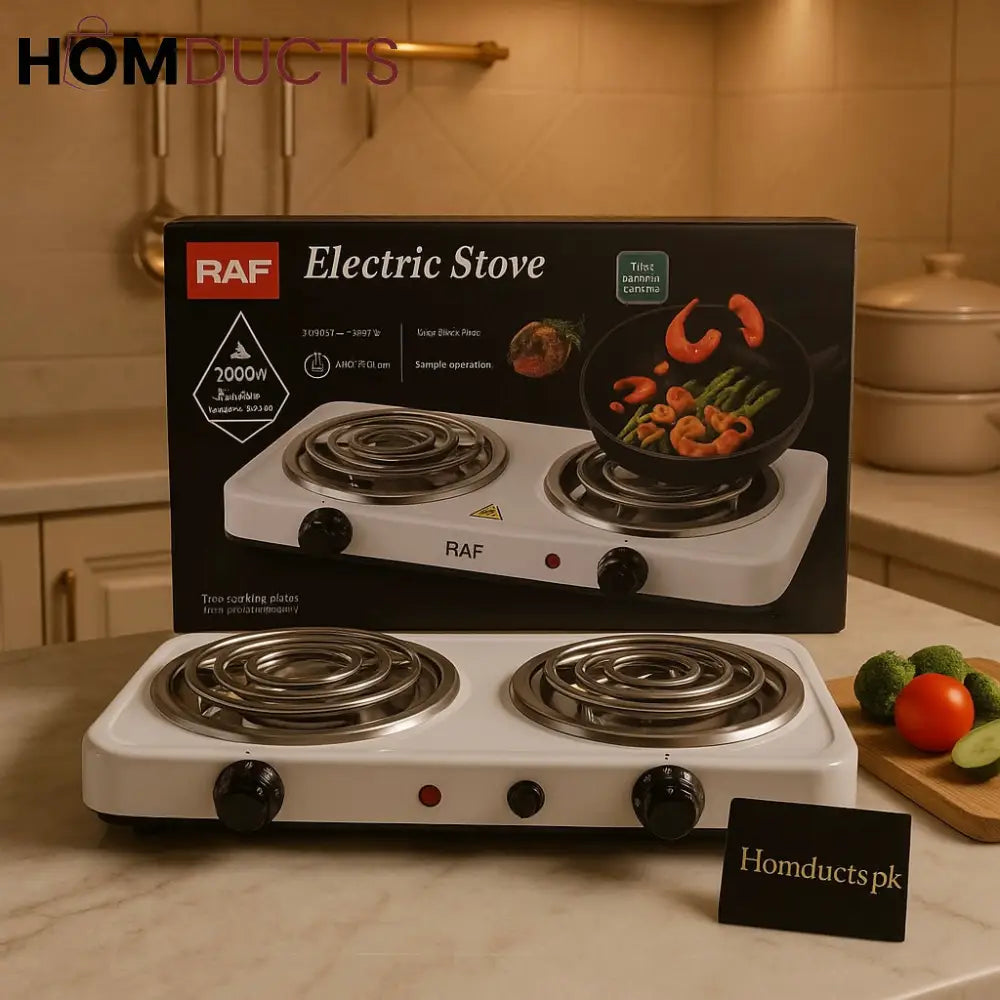 RAF Double Electric Coil Stove – 2000W Portable Hot with Dual Burners & Temperature Control
