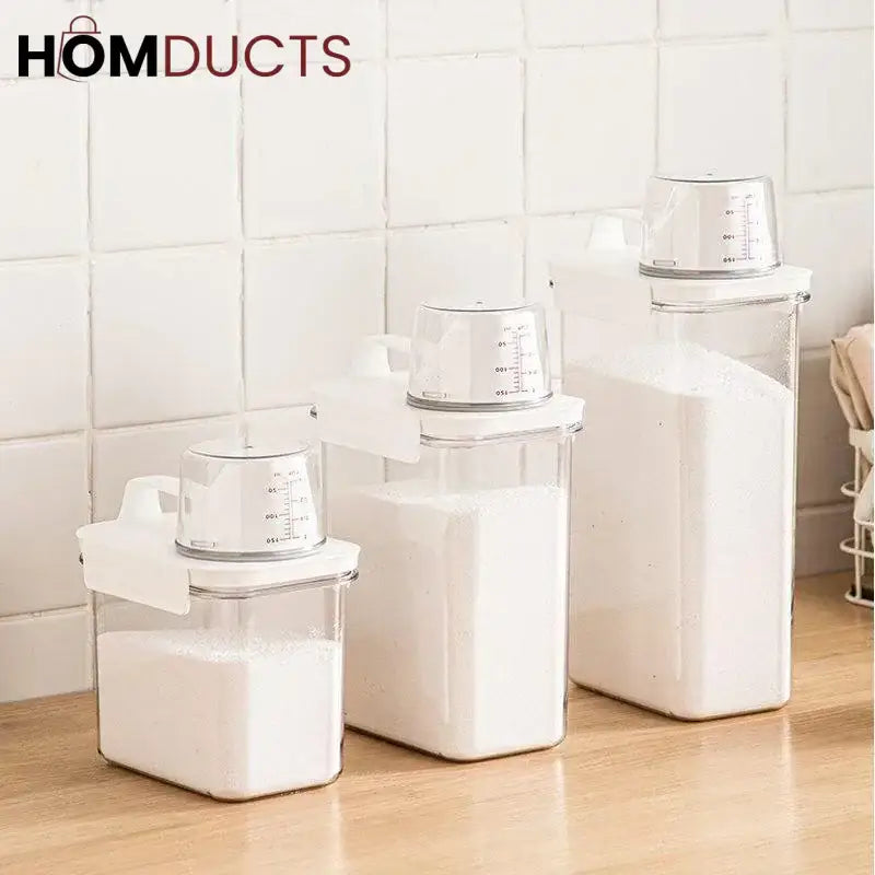 Smart Laundry Dispenser Set – Stackable Containers with Built-In precision Cup for Detergent & Softener