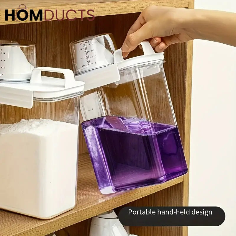 Smart Laundry Dispenser Set – Stackable Containers with Built-In precision Cup for Detergent & Softener