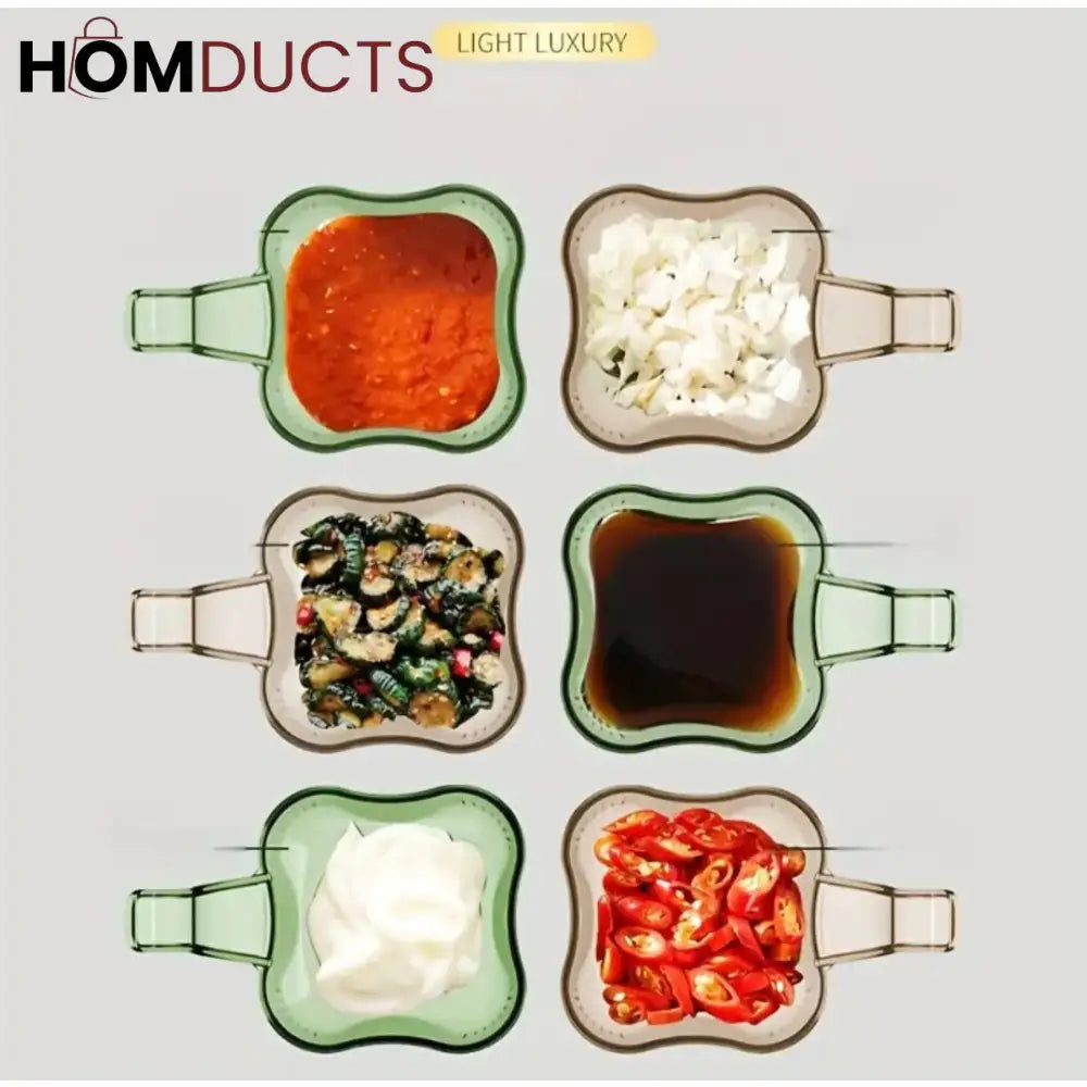 Transparent Square Handle Sauce Dip Bowls – Stackable Seasoning & Condiment Serving Dishes 6pcs